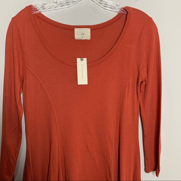 Anthropologie T.LA Womens Long Sleeve Burnt Orange High Long Swing Top XS NWT. - Picture 3 of 8